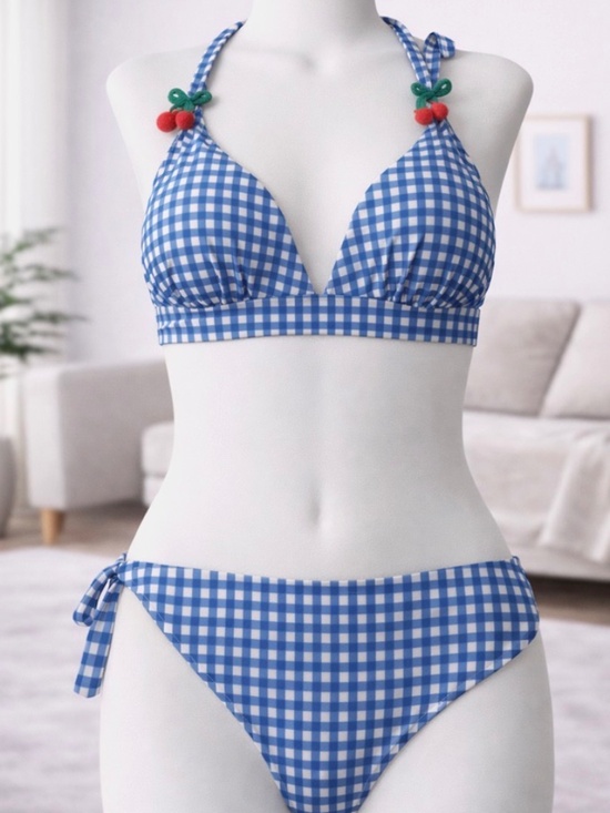 SHEIN Other - Pinup Cherry and Blue/ White Gingham pattern Swimsuit XL (Shein size 1XL)